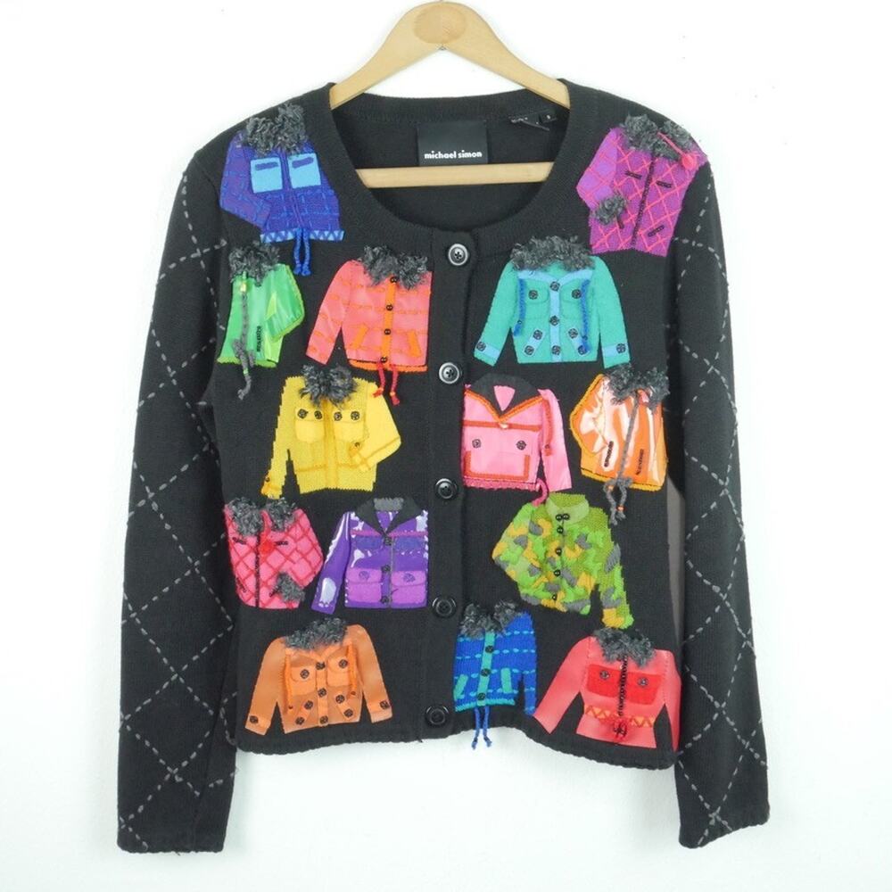 Michael Simon Small Cardigan Fashion Novelty Coat Print 90s Maximalist‎ Sweater